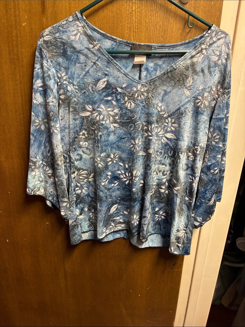 Brittany Black Blue Floral V-Neck Tunic Top